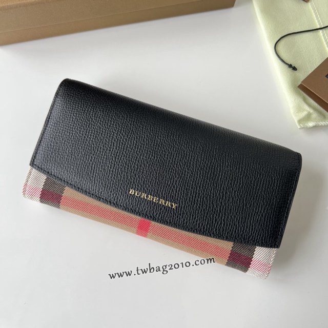Burberry專門店新款格紋長錢包 巴寶莉小牛皮翻蓋女士錢包 yxb1406
